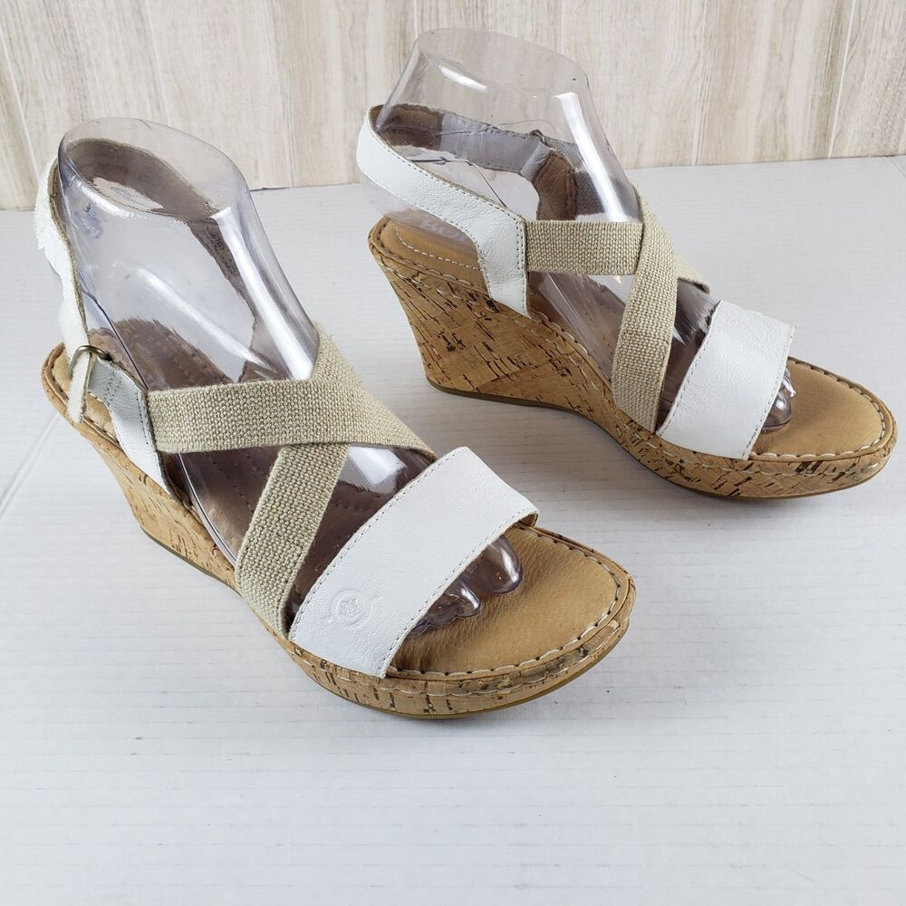 Born Women's Hyuro Cork Wedge Leather Sandal White Size 7M CBFA19